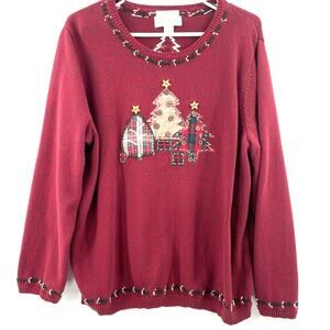 C. J. Banks Women's Christmas Sweater, Hand Embroidered, Sz. 1X Cottagecore